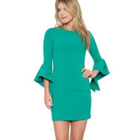 Black Halo Green Lorie 3/4 Bell-Sleeve Mini dress